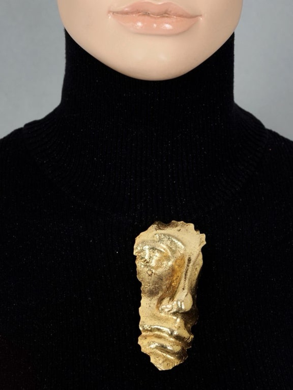 Vintage Massive Unsigned LINDA HATTAB PARIS Hammered Half Face Modernist Brooch
